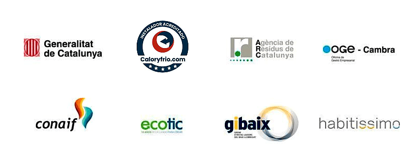 Generalitat de Catalunya, Instalador acreditado Caloryfrio.com, Agència de Residus de Catalunya, OGE Cambra, Conaif, Ecotic, Gibaix y Habitissimo